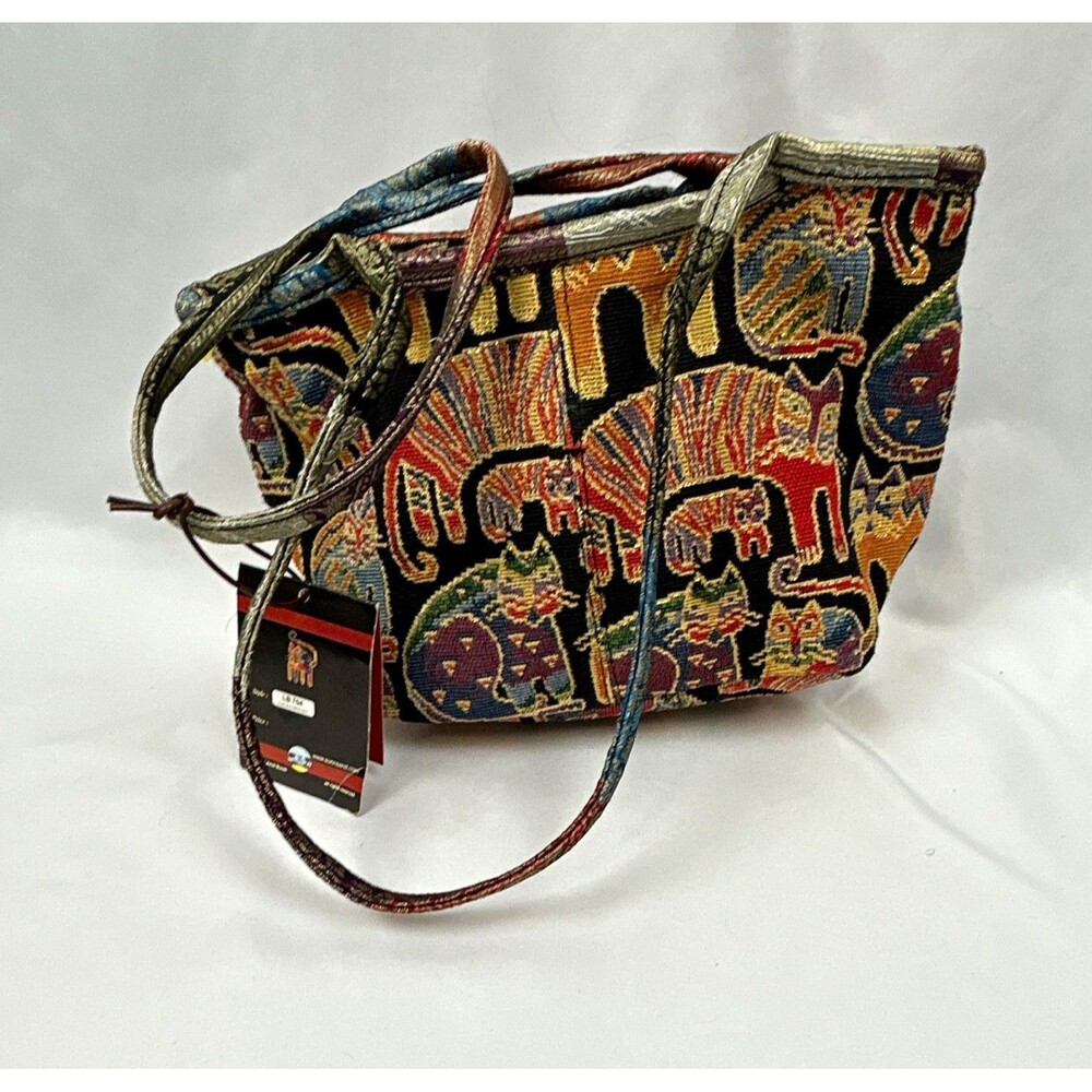 Vintage Laurel Burch Tapestry Elephant Animal Print Zip Shoulder Bag - Picture 1 of 4